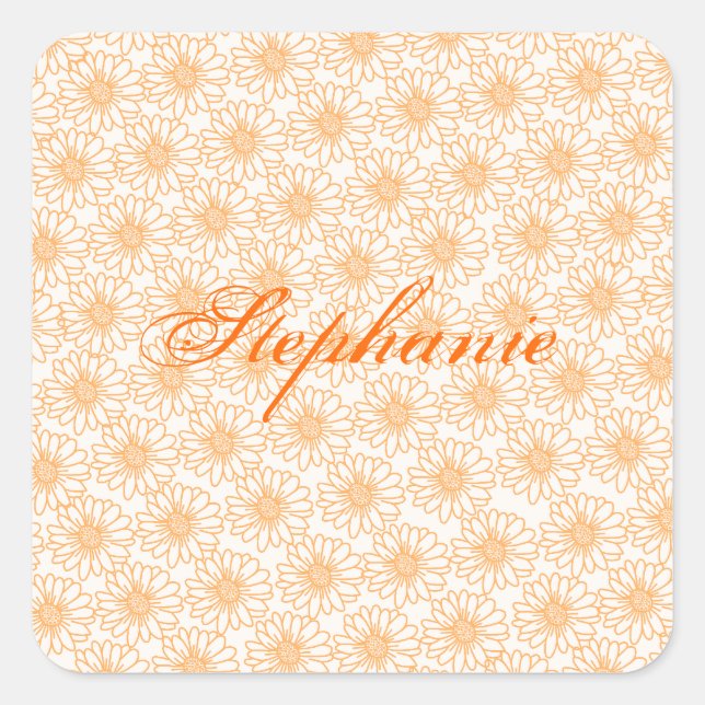 Field of Daisies Square Stickers, Orange Flowers Sticker (Front)