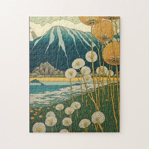 Field of Dandelions Japanese Art Jigsaw Puzzle