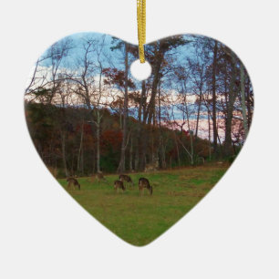 Field of Deer & a Pink SunSet Ceramic Ornament