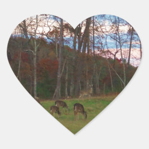 Field of Deer & a Pink SunSet Heart Sticker