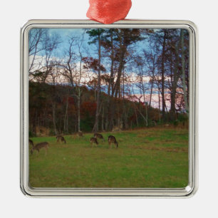 Field of Deer & a Pink SunSet Metal Ornament