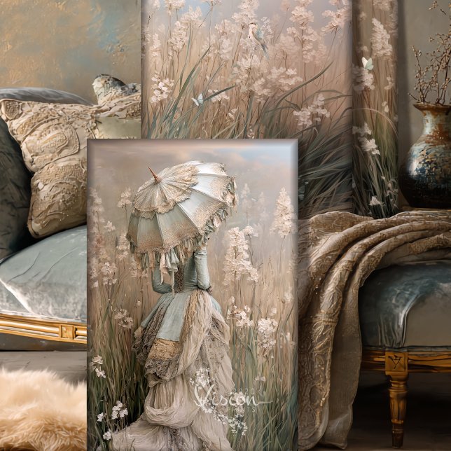 Field of Dreams Triptych Heavyweight Decoupage Wrapping Paper Sheets (Field of Dreams Triptych, Heavyweight Decoupage, Craft Paper, Beige Mint Sage Light Dusty Blue.)