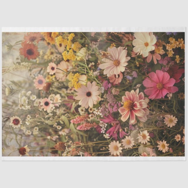 Field of flowers daises bright colors decoupage  tissue paper (Front)