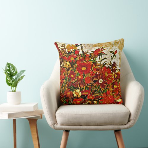 Field of Flowers _ Egon Schiele art Throw Pillow