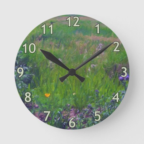 Field of Flowers _ Impressionist Round Clock