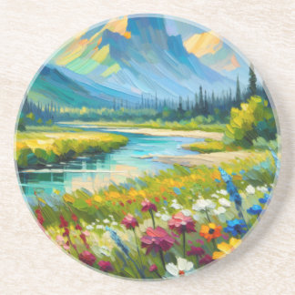 Field of Flowers in the Mountains Coaster