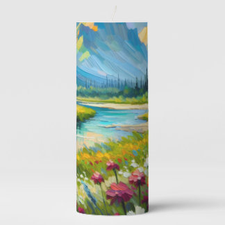 Field of Flowers in the Mountains Pillar Candle