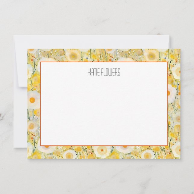 Field of Flowers NAME Yellow Orange Natural Beauty Note Card (Front)