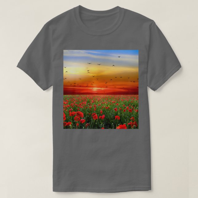 Field Of Flowers Sunrise and Sunset Flower Landsca T-Shirt (Design Front)