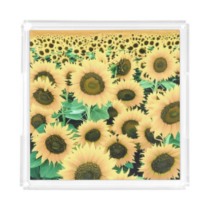 Field of Golden Yellow Sunflowers Acrylic Tray