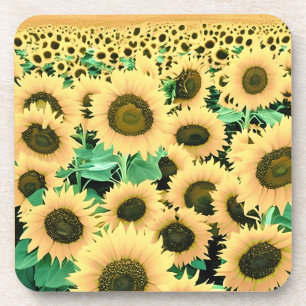 Field of Golden Yellow Sunflowers Beverage Coaster