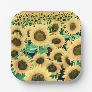 Field of Golden Yellow Sunflowers  Paper Plates