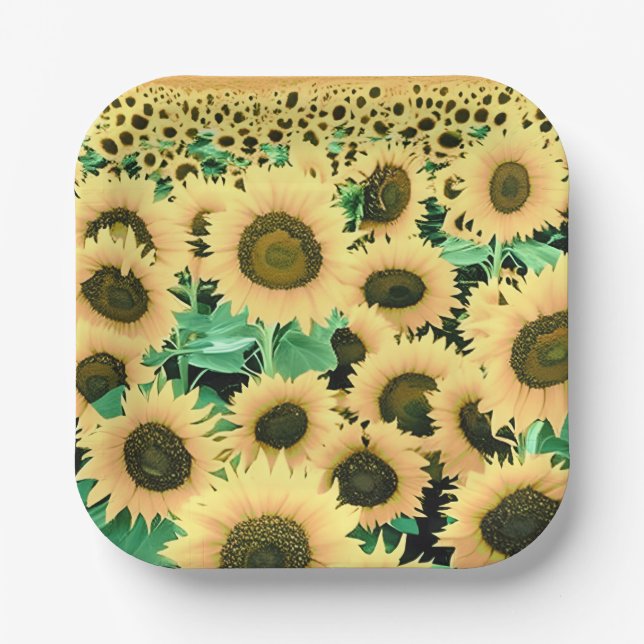 Field of Golden Yellow Sunflowers  Paper Plates (Front)