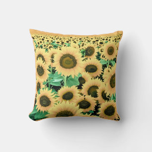 Field of Golden Yellow Sunflowers Throw Pillow