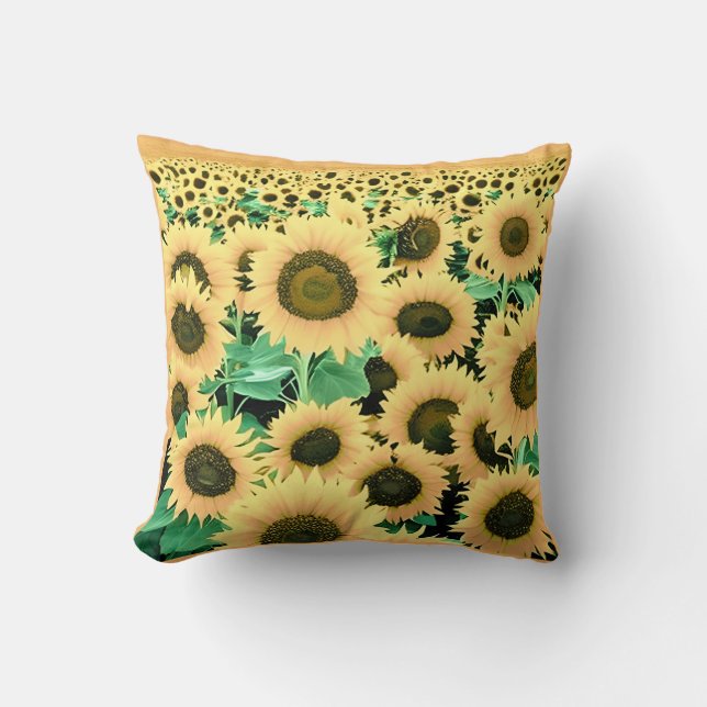 Field of Golden Yellow Sunflowers Throw Pillow (Front)