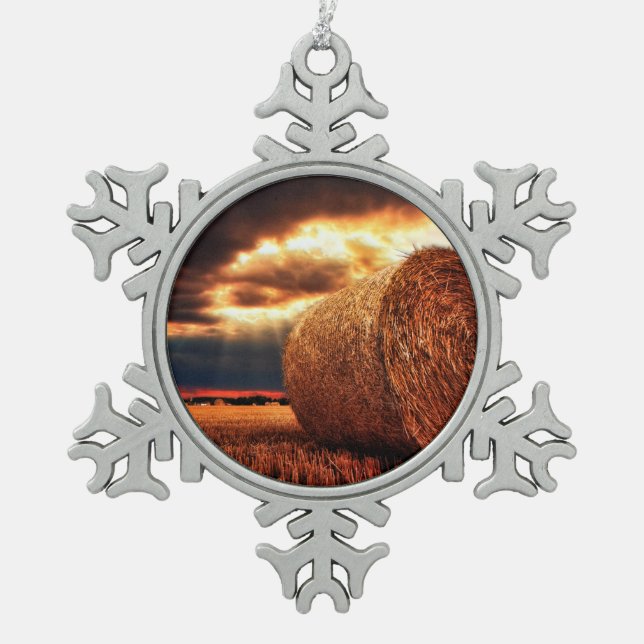 Field of Hay Bales Snowflake Pewter Christmas Ornament (Front)