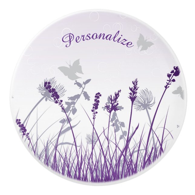 Field of Lavender Flowers Butterflies Personalize Ceramic Knob (Front)