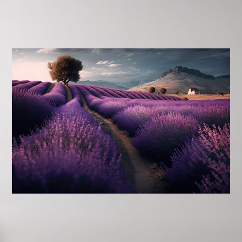 Field of Lavender  French Countryside Ai Art Poster