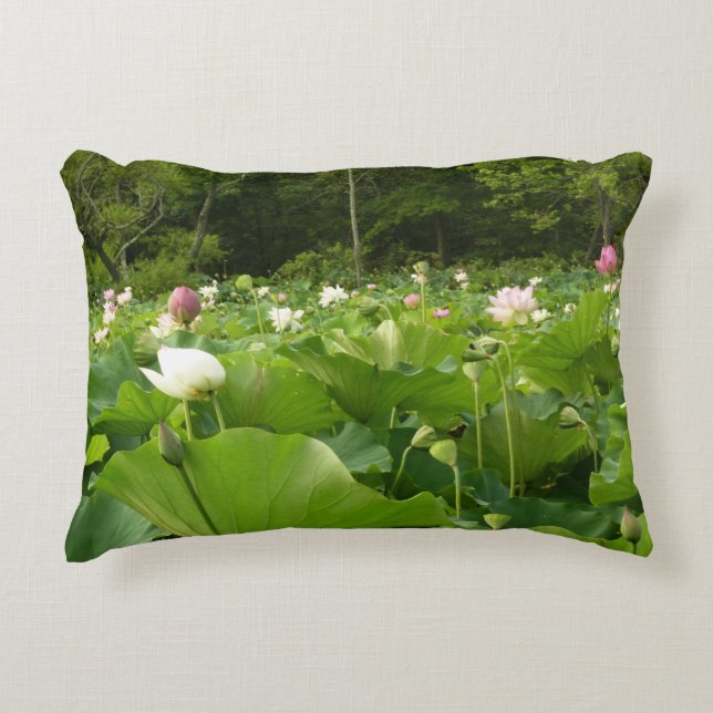 Field of Lotus Flowers Summer Garden Decorative Pillow (Front)