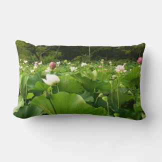 Field of Lotus Flowers Summer Garden Lumbar Pillow