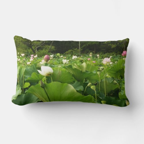 Field of Lotus Flowers Summer Garden Lumbar Pillow