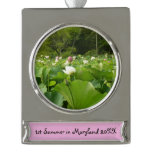 Field of Lotus Flowers Summer Garden Silver Plated Banner Ornament