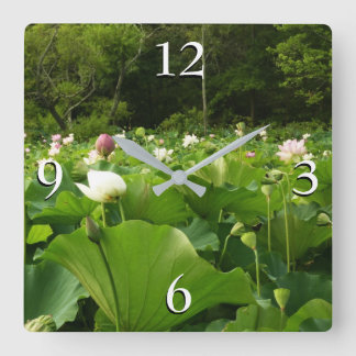 Field of Lotus Flowers Summer Garden Square Wall Clock