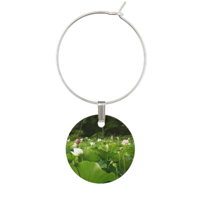 Field of Lotus Flowers Summer Garden Wine Charm (Front)