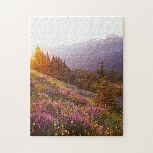 Field of lupine and Olympic Mountains at Jigsaw Puzzle