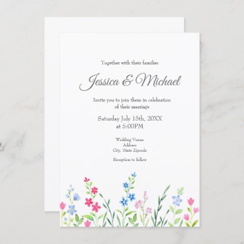 Field of Mixed Watercolor Wildflowers  Invitation