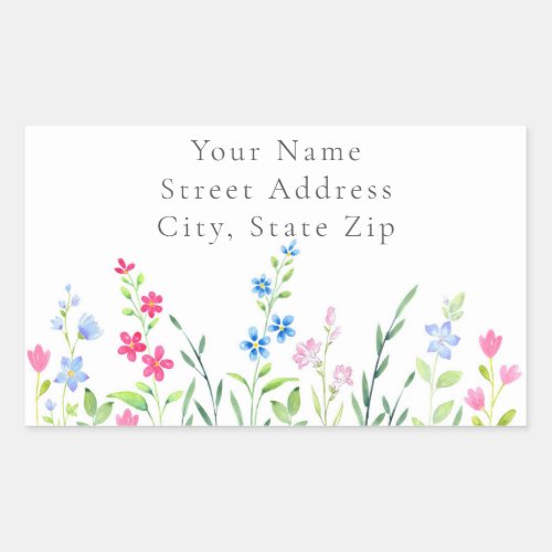 Field of Mixed Watercolor Wildflowers  Labels