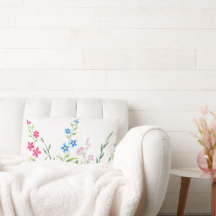 Field of Mixed Watercolor Wildflowers Lumbar Pillow