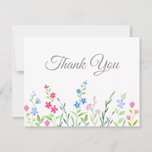 Field of Mixed Watercolor Wildflowers  Thank You Card