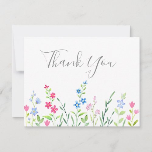 Field of Mixed Watercolor Wildflowers  Thank You Card