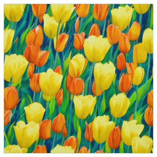 Field of Orange and Yellow Tulips Fabric