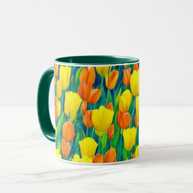 Field of Orange and Yellow Tulips Mug (Front Left)