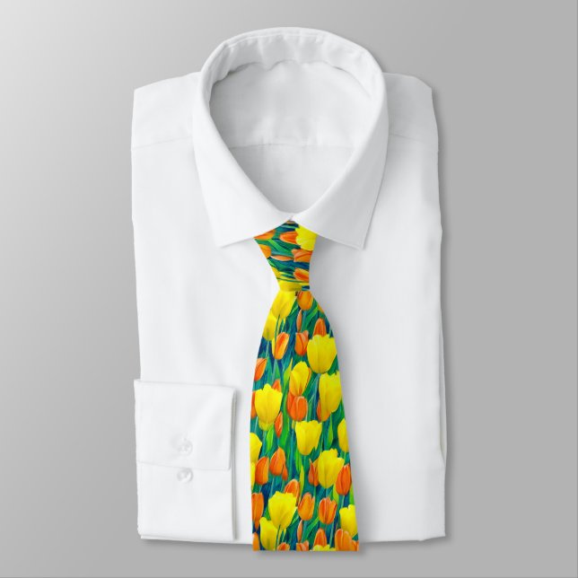 Field of Orange and Yellow Tulips Neck Tie (Tied)