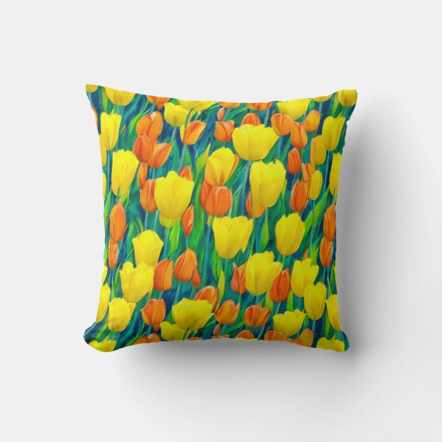 Field of Orange and Yellow Tulips Throw Pillow (Front)