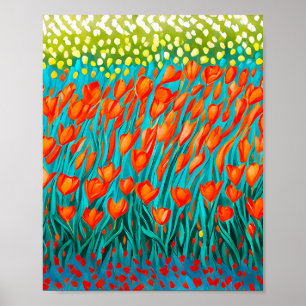 Field of orange tulips poster