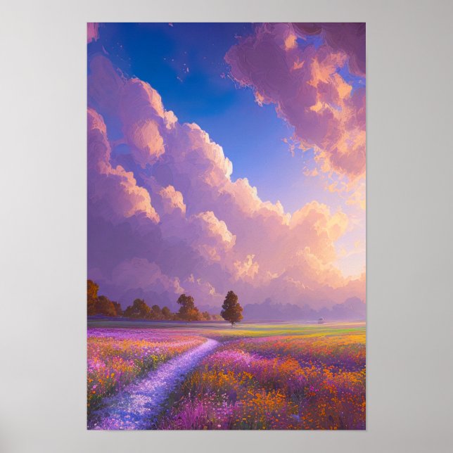 Field of Pink and Purple Flowers Poster (Front)