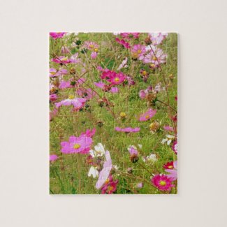 Field Of Pink Flowers Jigsaw Puzzle