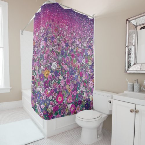 Field of Pink  Purple Wildflowers Shower Curtain