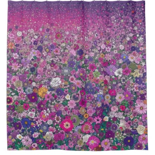 Field of Pink  Purple Wildflowers Shower Curtain