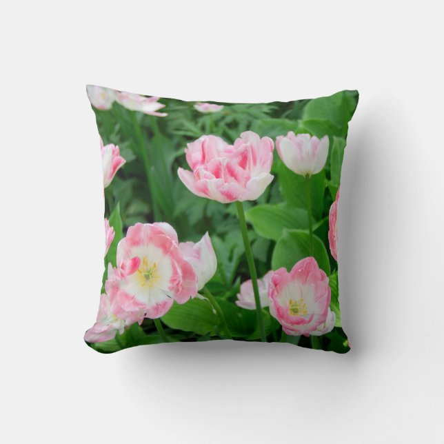 Field of pink tulips throw pillow (Front)