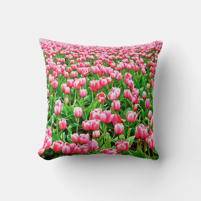 Field of Pink Tulips Throw Pillow (Front)