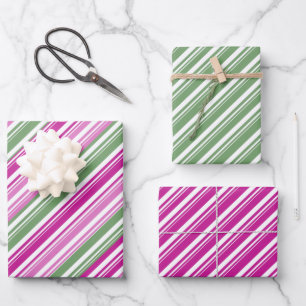 Field Of Pink Violets Candy Cane Stripe Holiday Wrapping Paper Sheets