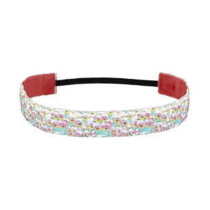 Field of pink yellow and white pansies drawing athletic headband