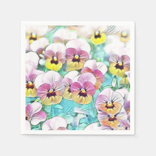 Field of pink yellow and white pansies napkins