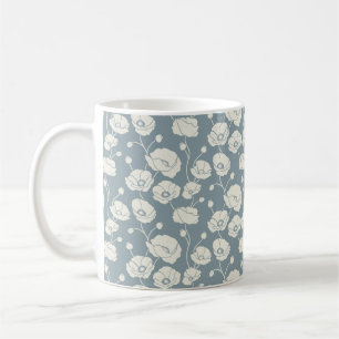 Field of Poppies cream on blue Coffee Mug
