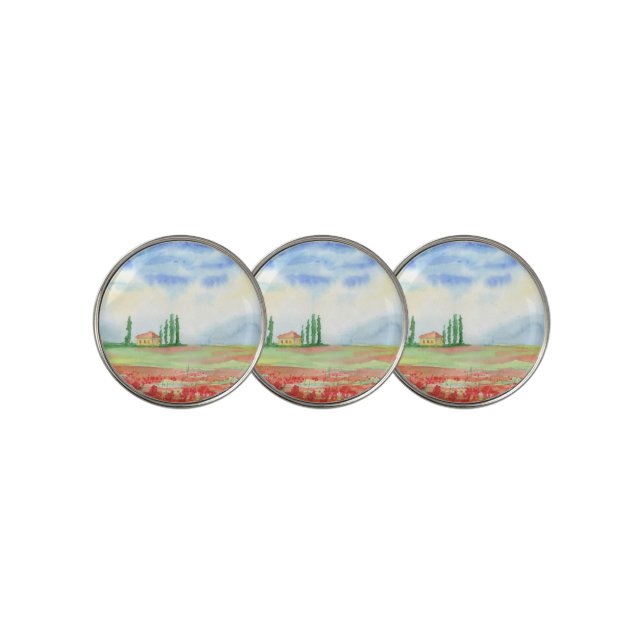 Field of poppies in Tuscany Golf Ball Marker (3 Up)
